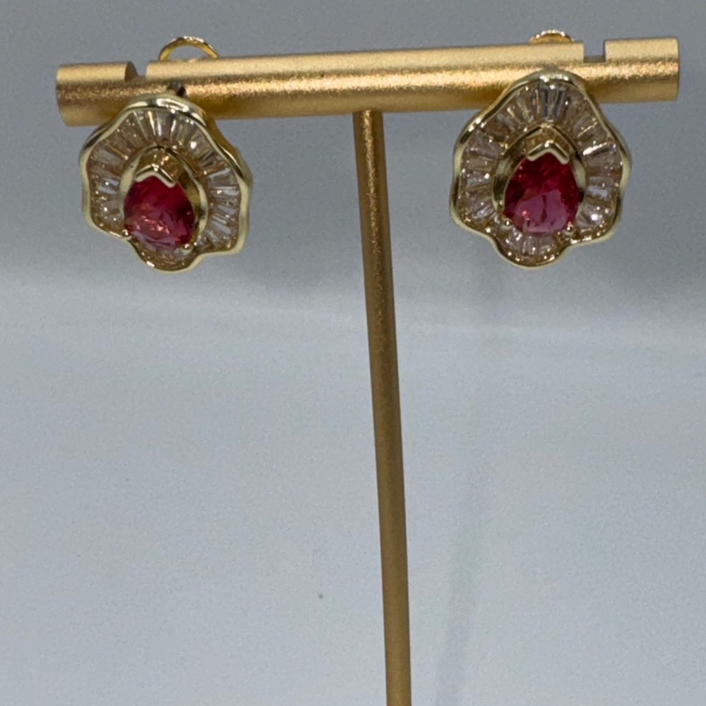 14k Pear Cut Ruby Earrings - Picture 13 of 16